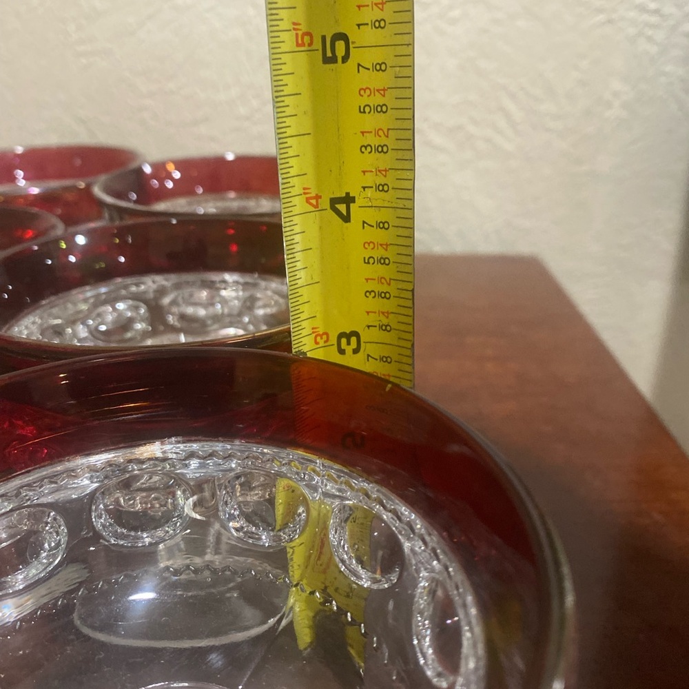 Vintage, Set of 8, Indiana Glass Co. Kings Crown Ruby Flashed Desert Glasses - Picture 5 of 5